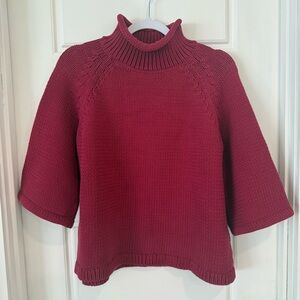 LOFT Chunky Knit Turtleneck Sweater Burgundy Red Pink Short Sleeve Cozy L